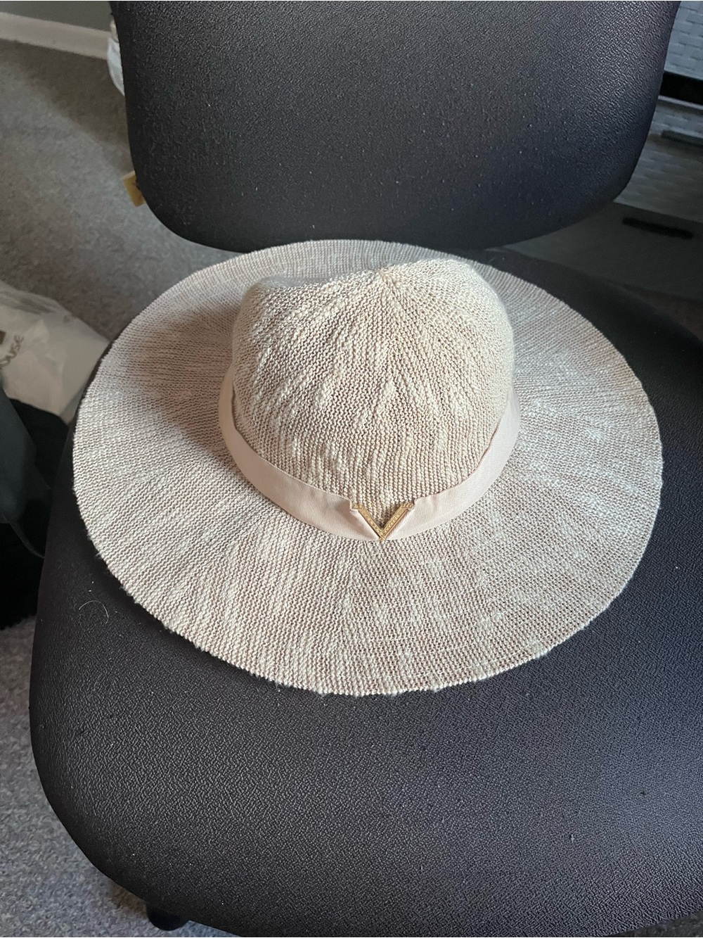 Vince Camuto Wide-Brim Straw Sun Hat with Gold Accent